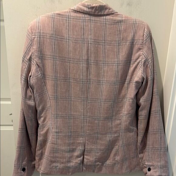 Zara Pink Plaid Blazer Linen Blend Notched Lapels size 8 - Picture 4 of 9